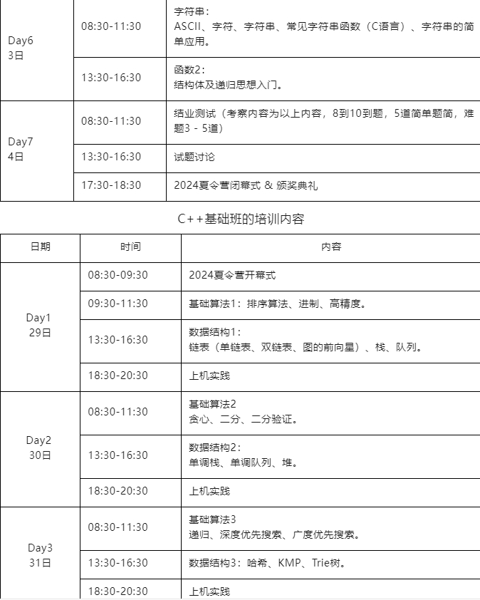 2024年省信息学夏令营课程安排通知